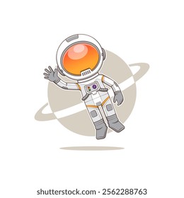 Vector illustration of an astronaut floating wearing a orange visor. This illustration is suitable for character stickers, key chains, clothing screen printing, etc.