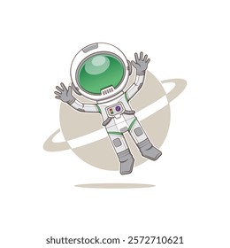 Vector illustration of an astronaut floating wearing a green visor. This illustration is suitable for character stickers, key chains, clothing screen printing, etc.