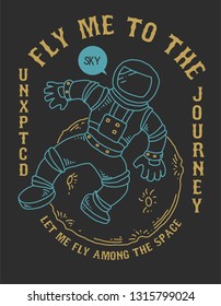 Vector illustration of astronaut flying on space near the moon