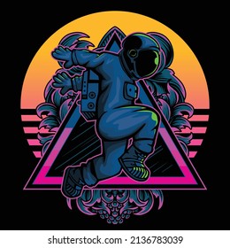 Vector illustration of astronaut flying in space