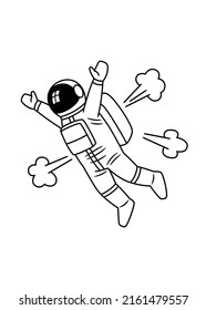 Ilustración vectorial de un astronauta que vuela en el espacio, aislado en un fondo blanco.