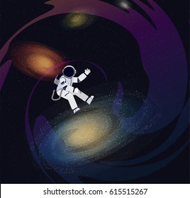 Vector Illustration of astronaut, galaxy at in the space.