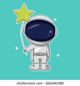 Vector illustration of an astronaut holding a star-shaped balloon, can be used according to your brand's needs and so on.