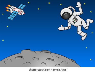 vector illustration of an astronaut hovering over a barren planet
