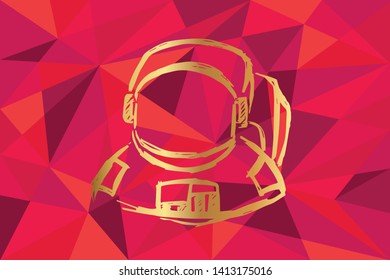 Vector Illustration of Astronaut Icon with Red Polygon and Geometric. Graphic Design for Template, Layout, Background, Poster and More.