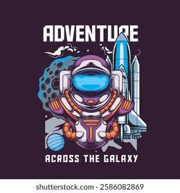 Vector Illustration of Astronaut with Meteor and Spacecraft in Detailed Vintage Illustration Available for Tshirt Design