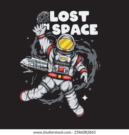 Vector Illustration of Astronaut with Meteor and Spacecraft in Detailed Vintage Illustration Available for Tshirt Design