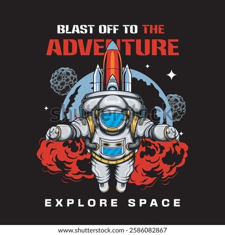 Vector Illustration of Astronaut with Meteor and Spacecraft in Detailed Vintage Illustration Available for Tshirt Design