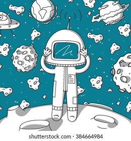 Vector Illustration of astronaut on asteroid. Space Collection.