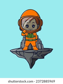ilustración vectorial de un astronauta en una roca flotante. concepto de icono de tecnología científica