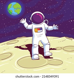 Vector illustration of an astronaut on the moon. In the background there appears to be earth.