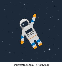 Vector illustration. The astronaut in the open space waves his hand. Stars. Icon