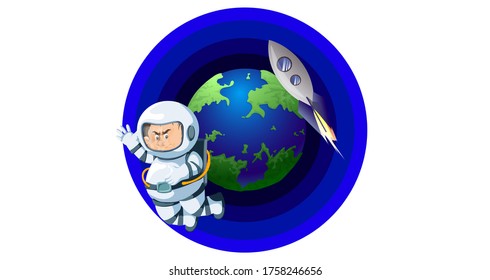 Vector illustration of an astronaut in orbit of a planet