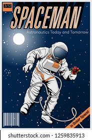 Vector Illustration Astronaut in Outer Space Magazine Cover Stylization