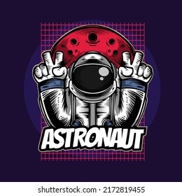 Vector illustration of astronaut with peace sign, t shirt designs