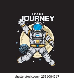 Vector Illustration of Astronaut with Planet and Meteor in Detailed Vintage Illustration Available for Tshirt Design