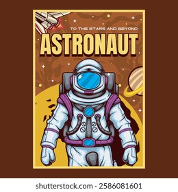 Vector Illustration of Astronaut with Planet and Spacecraft in Detailed Vintage Illustration Available for Poster