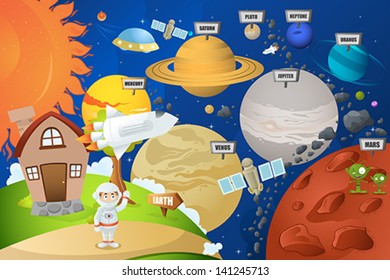 A vector illustration of astronaut and planet system