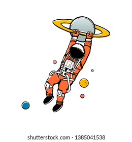 Vector illustration - Astronaut and planets