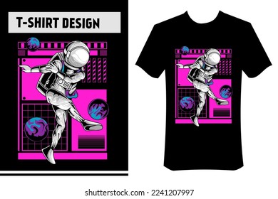 vector illustration of astronaut playing football in outer space, modern vector design. perfect for t-shirts, apparel, clothes, stickers, posters.