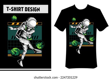 vector illustration of astronaut playing football in outer space, modern vector design. perfect for t-shirts, apparel, clothes, stickers, posters.