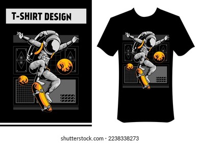 vector illustration of astronaut playing skateboard, in outer space, with skateboard and planets. streetwear concept, monochrome color. suitable for the design of t-shirts, apparel, hoodies, poster.