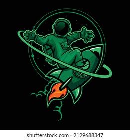 Vector illustration of astronaut riding a rocket