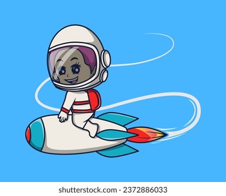 vector illustration of an astronaut riding a rocket. science technology icon concept