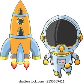 a vector illustration of an astronaut and the rocket