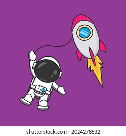 vector illustration of astronaut and rocket floating in space