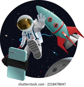 vector illustration of an astronaut with a selfie stick