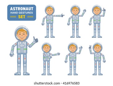 Vector illustration of an astronaut showing different hand gestures