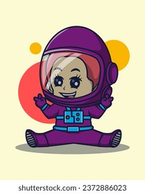 vector illustration of astronaut sitting in cute pose. science technology icon concept