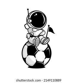 ilustración vectorial del astronauta sentado en una pelota de fútbol