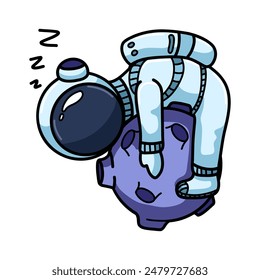 Vector illustration of astronaut sleeping on meteorite. Vector illustration,sticker for print,web,decor