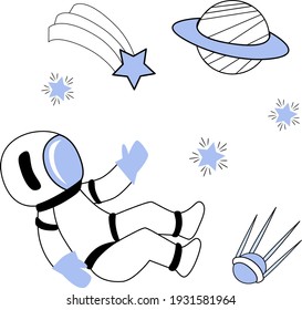 Vector illustration of an astronaut in space near the planet Saturn
