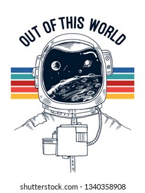 Vector illustration of astronaut in space, for t-shirt prints and other uses.