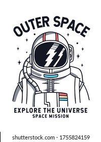 Vector illustration of astronaut in space, for t-shirt prints, posters and other uses.