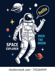 Vector illustration of astronaut in space, for t-shirt and other uses