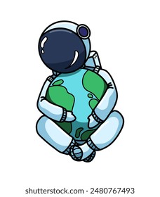 Vector illustration of astronaut that hugs the planet. Vector illustration,sticker for print,web,decor.