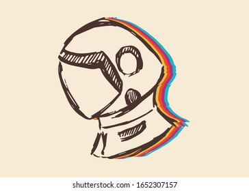 Vector Illustration of Astronaut with Vintage Rainbow Style. This Is Good For Poster, Background and Shirt Design.