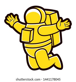 Vector illustration of an astronaut, yellow color, in a graphic style very simple, to use like a logo, design element or similar thing. Cartoon style.