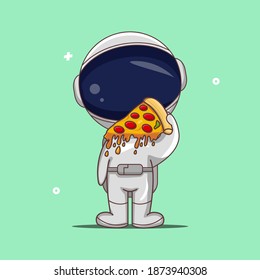 Vector illustration of astronauts eating pizza, suitable for icon images, products, illustrations, etc.