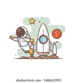 vector illustration of astronauts fly in space with spaceships