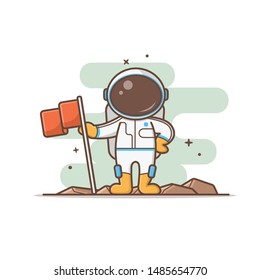 vector illustration of astronauts fly in space with spaceships with flag