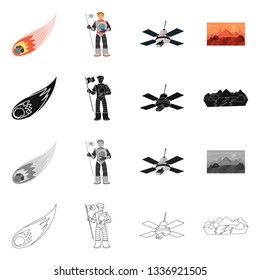 Vector illustration of astronomy and technology  logo. Set of astronomy and sky stock symbol for web.