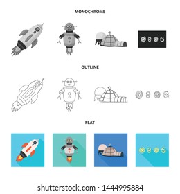 Vector illustration of astronomy and technology logo. Set of astronomy and sky vector icon for stock.