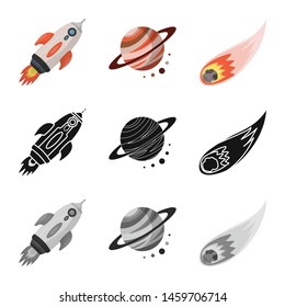 Vector illustration of astronomy and technology logo. Set of astronomy and sky stock symbol for web.