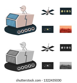 Vector illustration of astronomy and technology  sign. Set of astronomy and sky stock symbol for web.