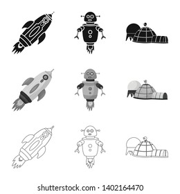 Vector illustration of astronomy and technology  sign. Collection of astronomy and sky stock symbol for web.